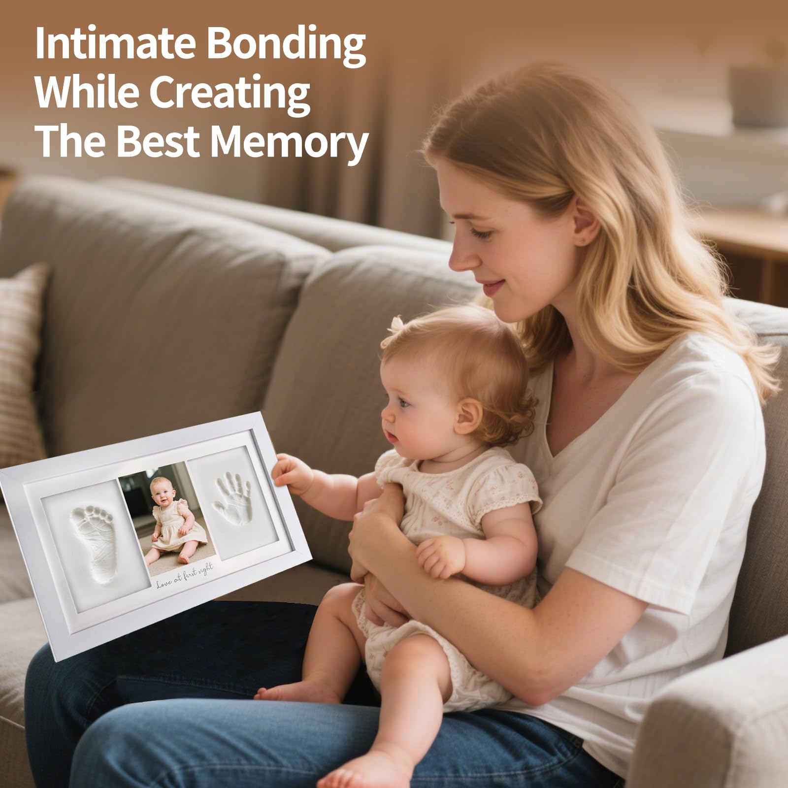Cadre Empreintes Bébé, Kit Empreinte Pieds et Mains pour Cadeau Nouveau Né Naissance, Personnalisé Kit d'impression de Cadre Photo pour Bébé Parfait Cadeau de Douche