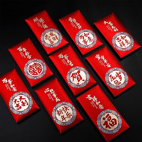 Vista 7 de 12 sobres rojos, sobres de dinero, sobres de efectivo, elemento chino, festival de primavera, dinero de bolsillo Lucky Hong Bao para cumpleaños