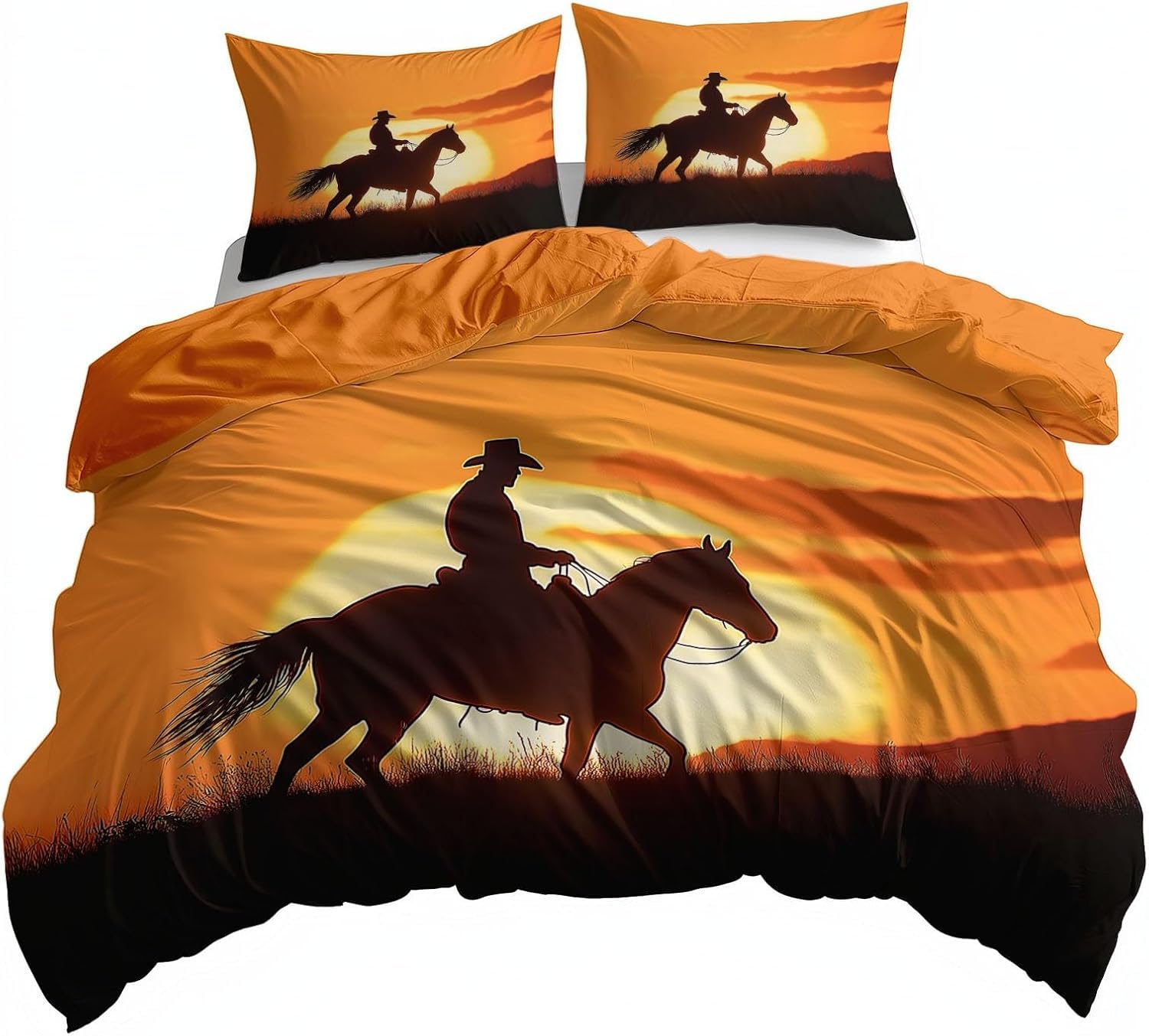 Housse de couette cowboy au coucher de soleil pour une décoration de chambre évasion sauvage