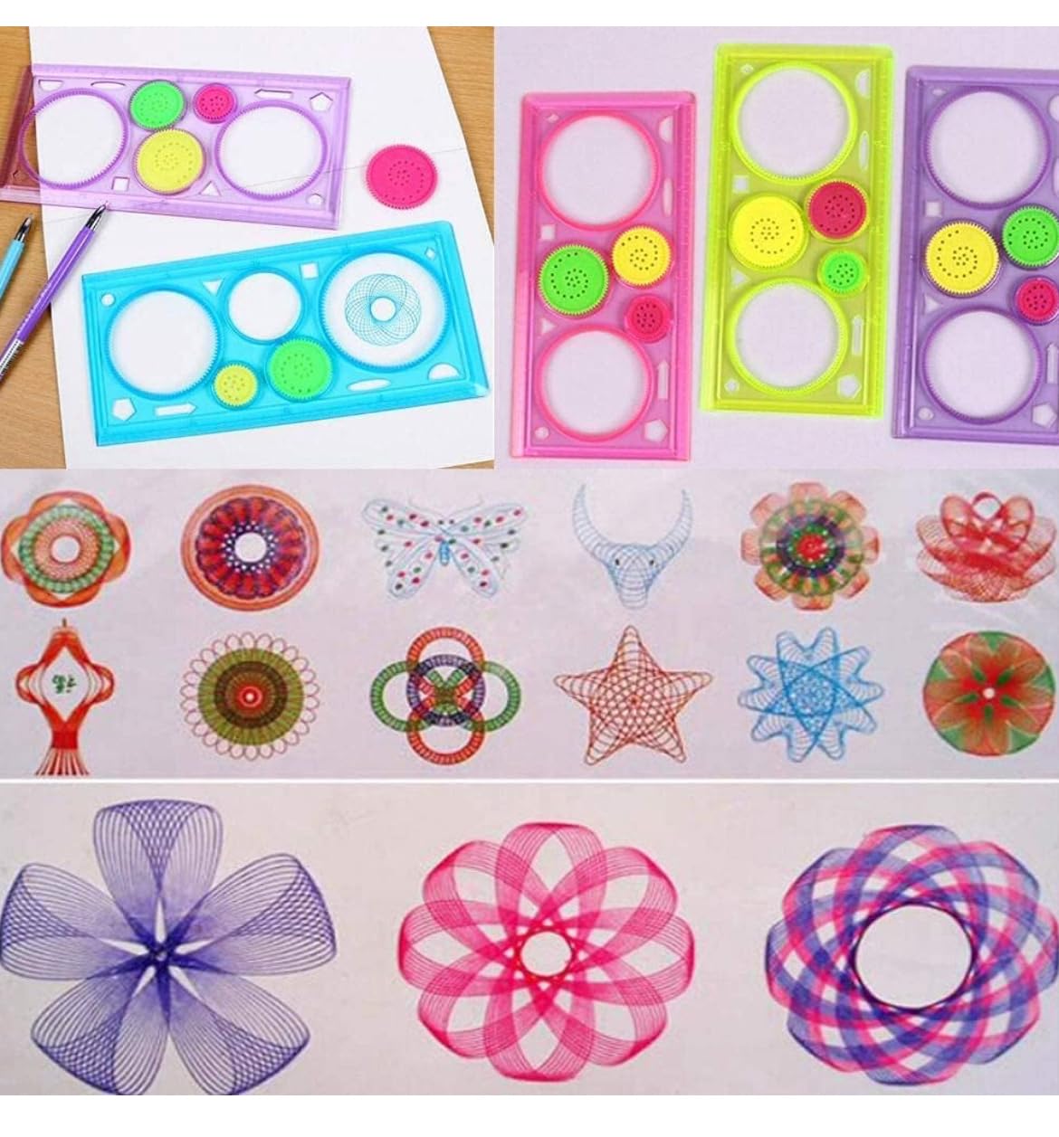 Creative Gift Designer Spirograph Geometric Ruler Drafting Tools Art and Craft Sets, School Stationery, Multicolor, Return Gift for Children, Kids, Students