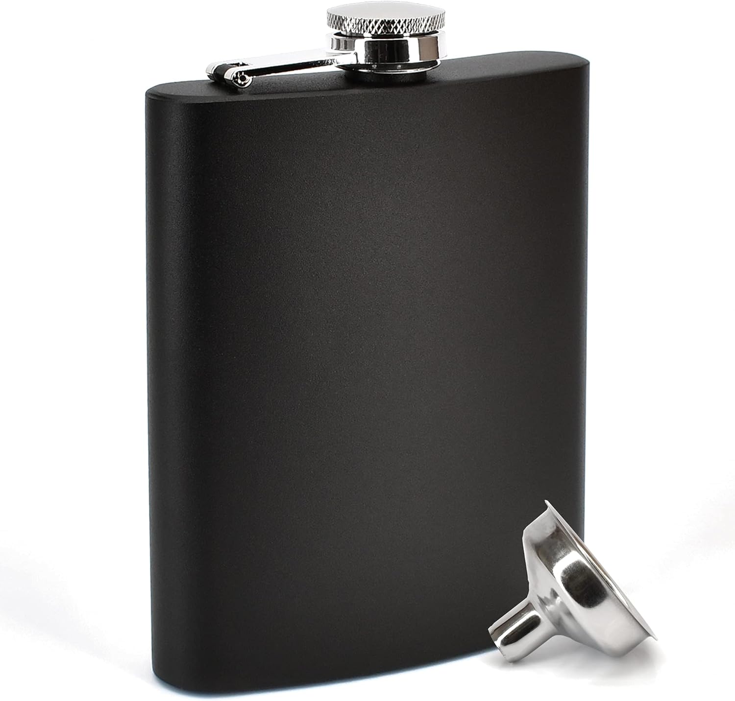 Clear Water Home Goods - 8 oz Powder Coated Stainless Steel Hip Flask w/Funnel - Wedding Party - Groomsman - Bridesmaid (Matte Black, 1)