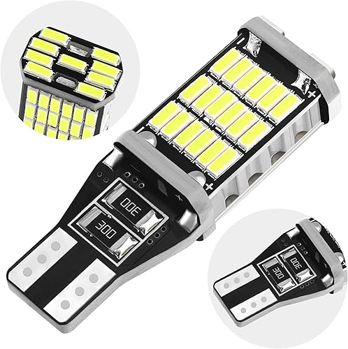 Miniatura 6 de 4 bombillas LED de marcha atrás para automóvil, bombilla LED T15 súper brillante con chipsets 45SMD-4014 sin errores para bombilla de freno y luces
