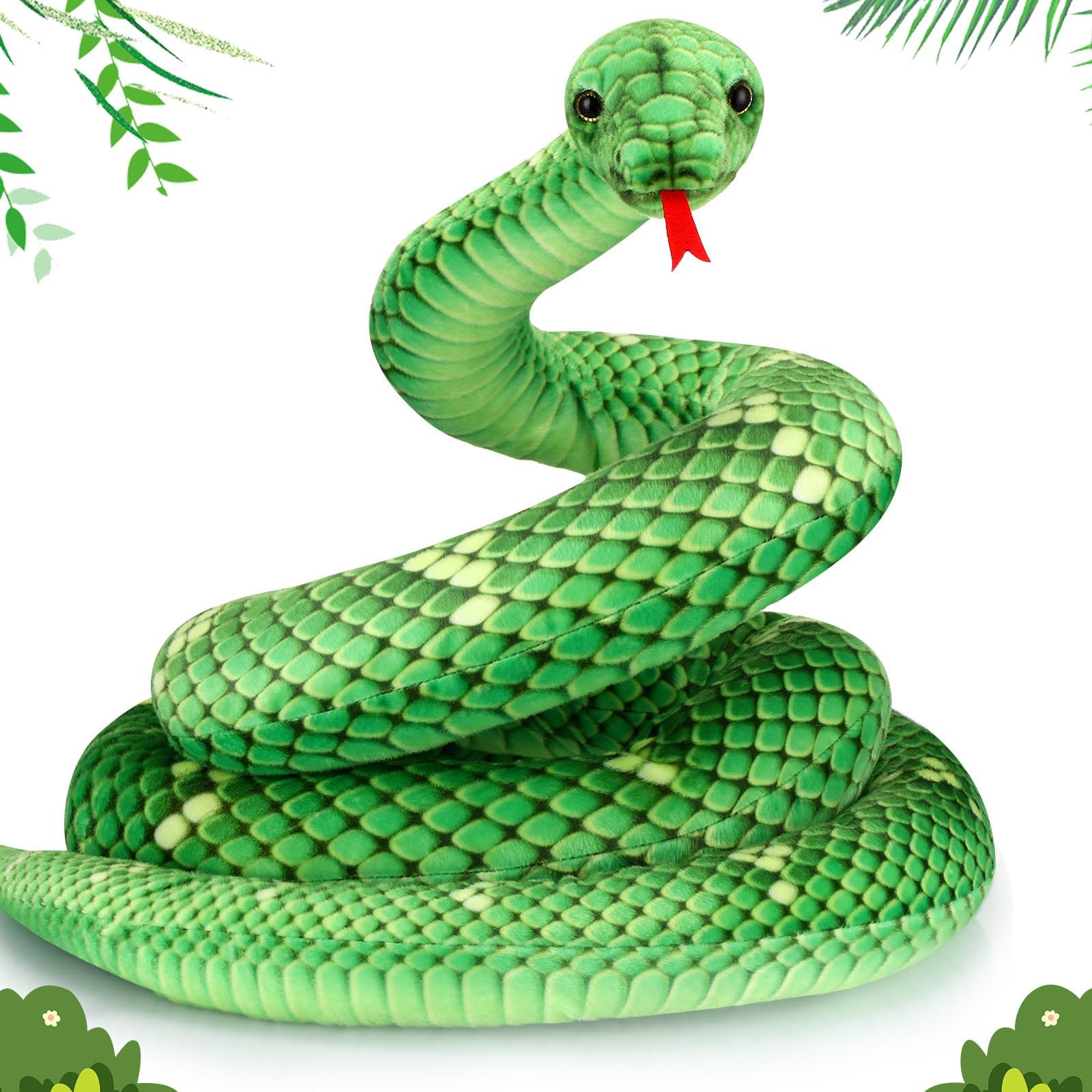 Hiboom Giant Snake Plush 110 Inch Large Stuffed Animal Realistic Stuffed Lifelike Snake for Easter Birthday Party Gifts Decoration Prank Props (Green)