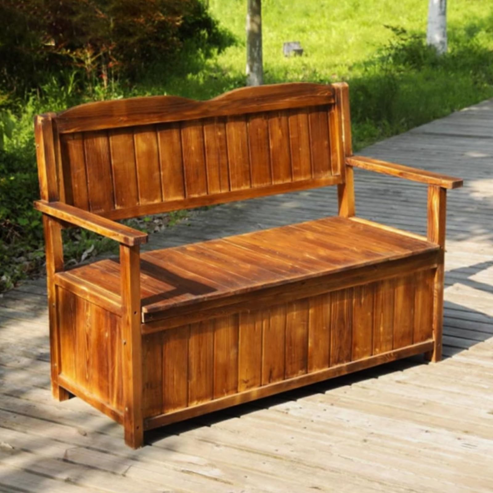 Panchina da Giardino da Esterno in Legno, Panca Legno Esterno per 2 Persone, Panchina Contenitore da Esterno da 120 cm con Spazio Interno da 40 Galloni per Patio, Giardino(Brown)