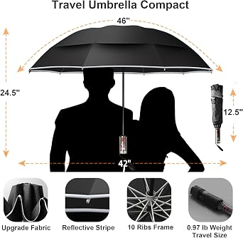 Urvoix Compact Umbrella Windproof - Double Canopy Vented