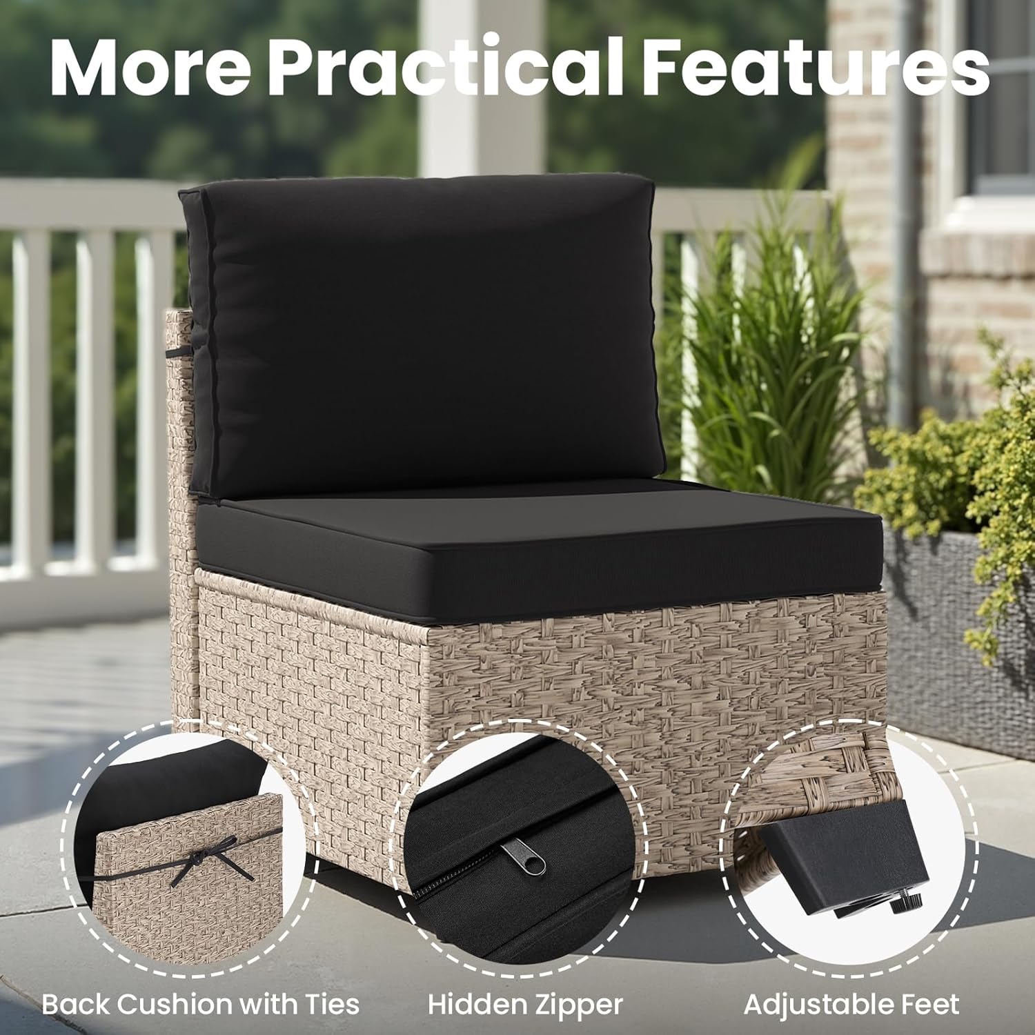 Soohow 7-Piece Patio Furniture Set, Outdoor Sectional All-Weather Wicker Patio Conversation Set for Garden, Porch, Backyard - Black Cushions