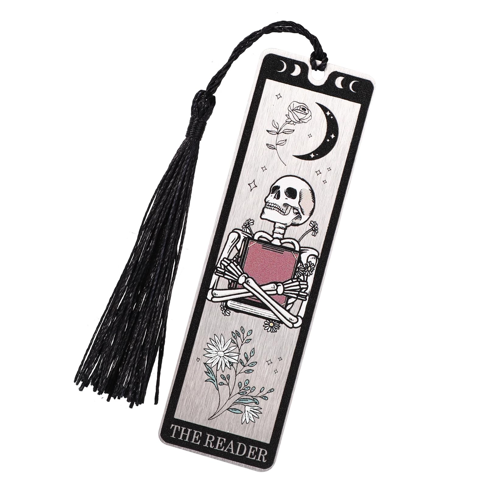 2 PCS Skeleton Tarot Bookmark Metal Gothic Horror Bookmarks Unique Skeleton Bookmark Creative Horror Book Accessory With Tassels For Book Lovers Occult Enthusiasts Halloween Christmas Gift - View #3