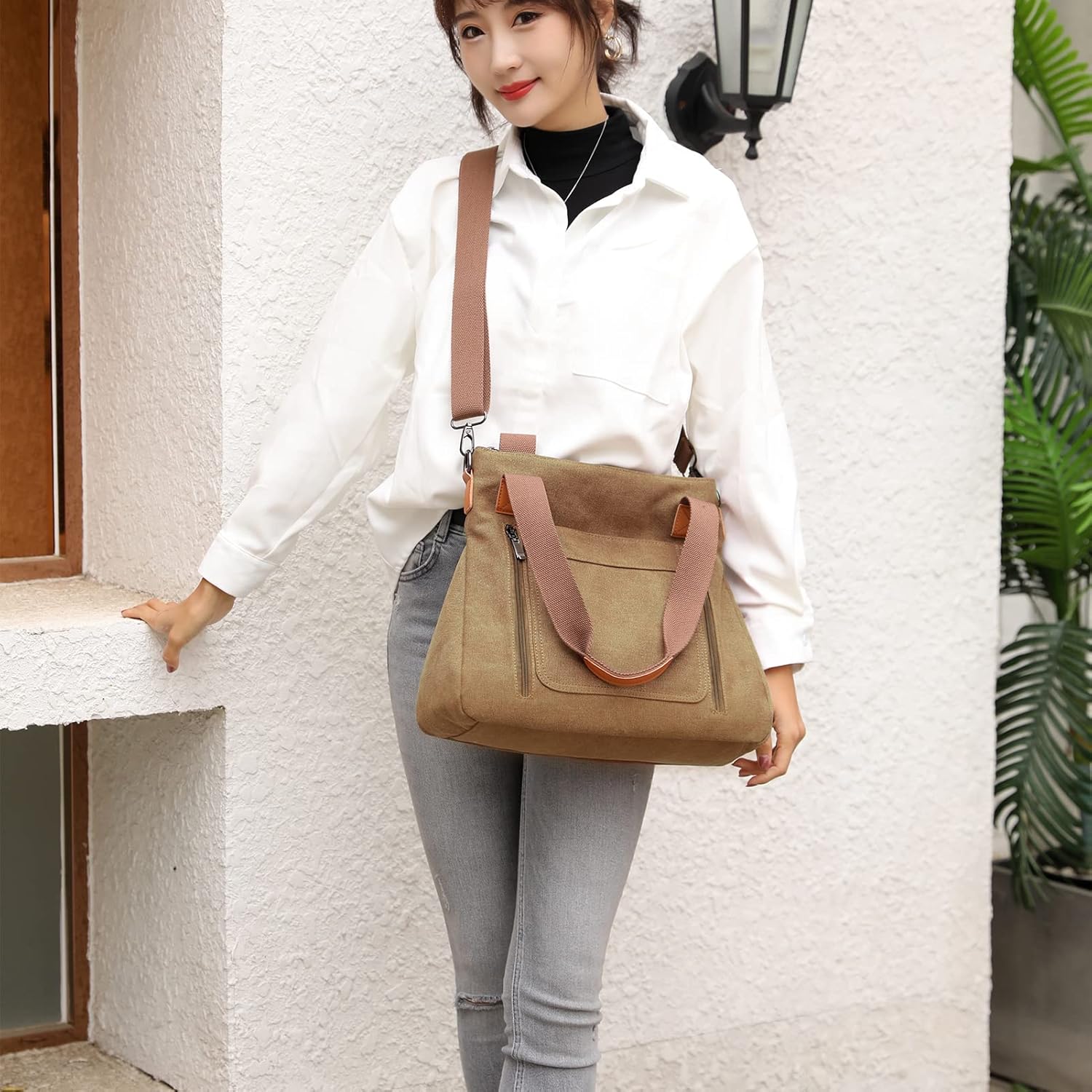 Canvas Crossbody Bags for Women Trendy Tote Purses Work Shoulder Multi-pocket Handbags - Image 3