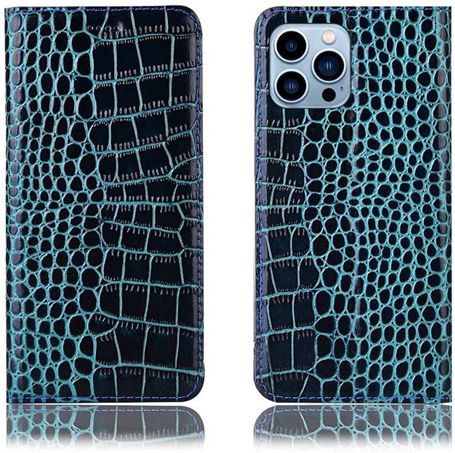 Protection iPhone 13 Pro Max crocodile bleu anti-choc portefeuille