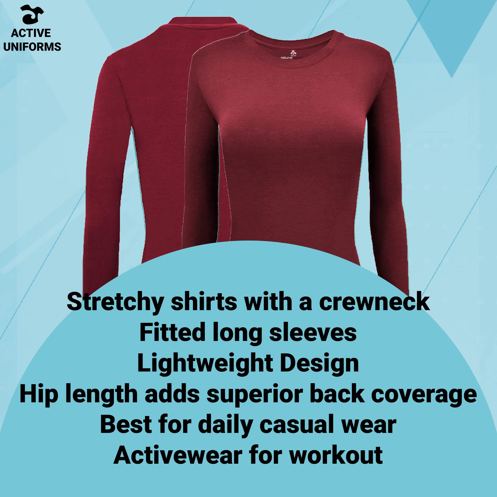 ACTIVE UNIFORMS Women's Under Scrub Tee Crew Neck Long Sleeve T-Shirt 3 - Pack (Burgundy, X-Large)