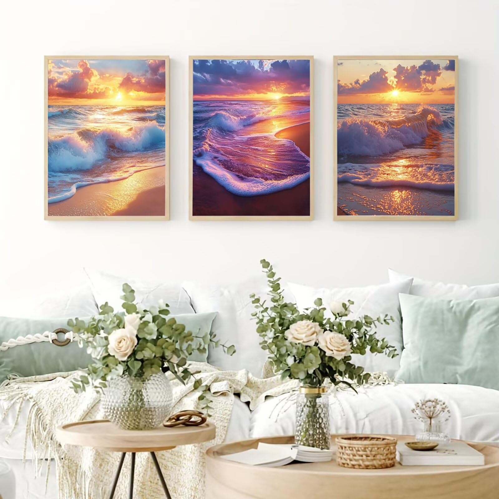 Generico Cnyaunfi 3 Pezzi Tramonto Pittura Diamante Fai-Da-Te 5D Blu Diamond Painting Kit Completo per Hobby Creativi Adulti, Per La Decorazione Della Parete Di Casa 50x70cm YF-3403