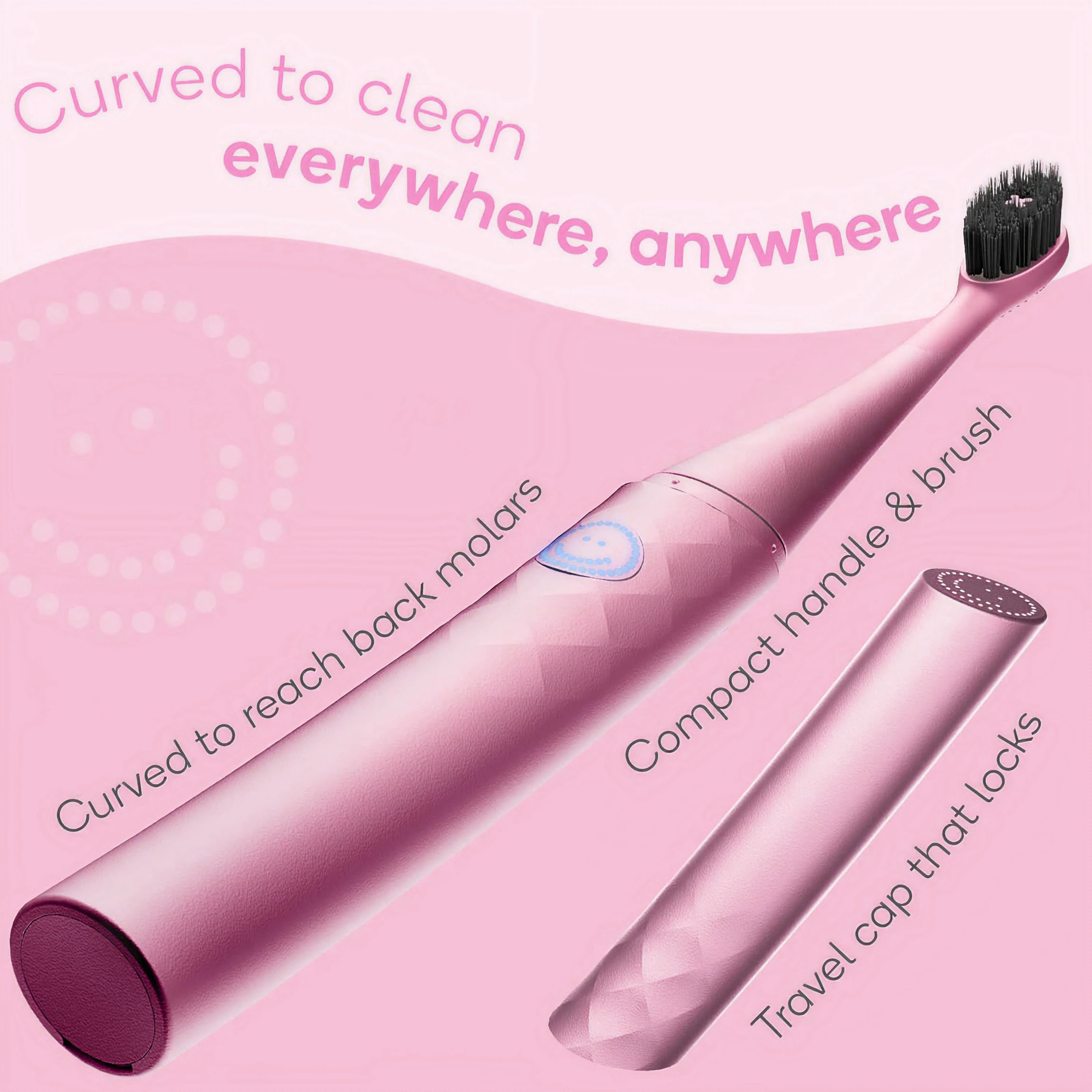 Burst Curve Sonic - Cepillo de dientes eléctrico para adultos (rosa rubor) | Cepillo de viaje delgado con tapa, cerdas ultrasuaves, batería recargable de hasta 2 meses, dos modos y temporizador