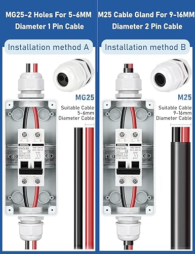 Miniatura 8 de DIHOOL Interruptor de desconexión de panel solar con caja DIN IP65, 30 amperios de doble polo 12V-400V, disyuntor en miniatura de CA CC no