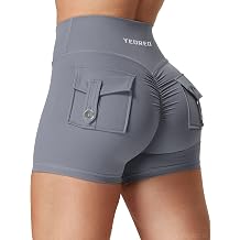 YEOREO CoreFlex Women Scrunch Workout Shorts with Pockets 3.6"/4.5" Gym | High Waisted, Cross Waist, Biker, Booty, Yoga, Tummy Control