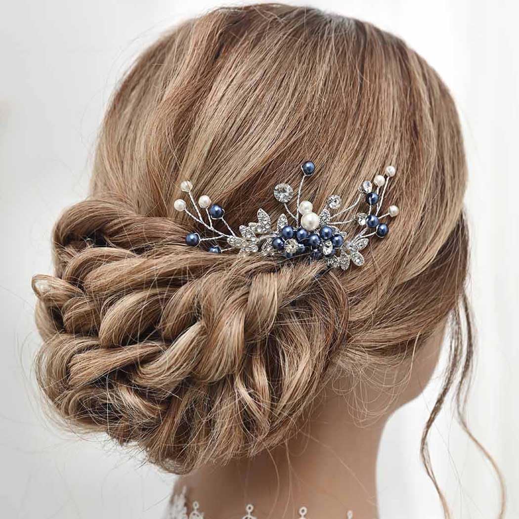 Latious Blue Wedding Hair Comb Pearl Hair Clip Bridal Hair Accessories for Women and Girls - Image 6