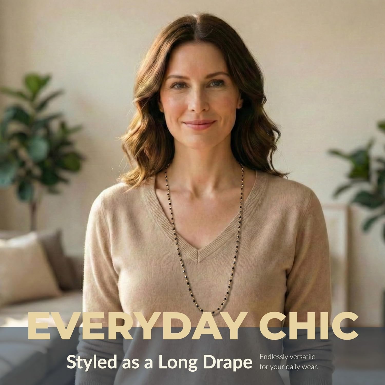 32" Long Black Beaded Necklace for Women | Convertible Eyeglass Chain, Wrap Bracelet or Layered Choker | 14K Gold Plated Wire Wrapped Rosary Style | Faceted Crystal Glass Boho Jewelry Gift