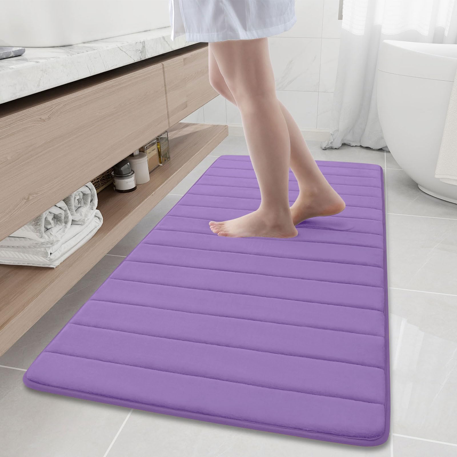 Buganda Memory Foam Bath Mat, 60" x 24", Ultra Soft and Non-Slip Bathroom Rugs, Water Absorbent and Machine Washable Bath Rug Runner for Bathroom, Shower, and Tub, Lavender