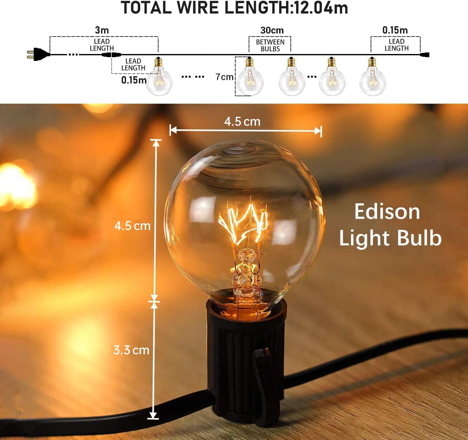 Avoalre G45 Catena Luminosa Esterno, 12M 30+3 | IP65 Impermeabile Luci da Esterno Collegabili, Lucine da Esterno Giardino per Casa Feste Matrimonio Giardino Gazebo