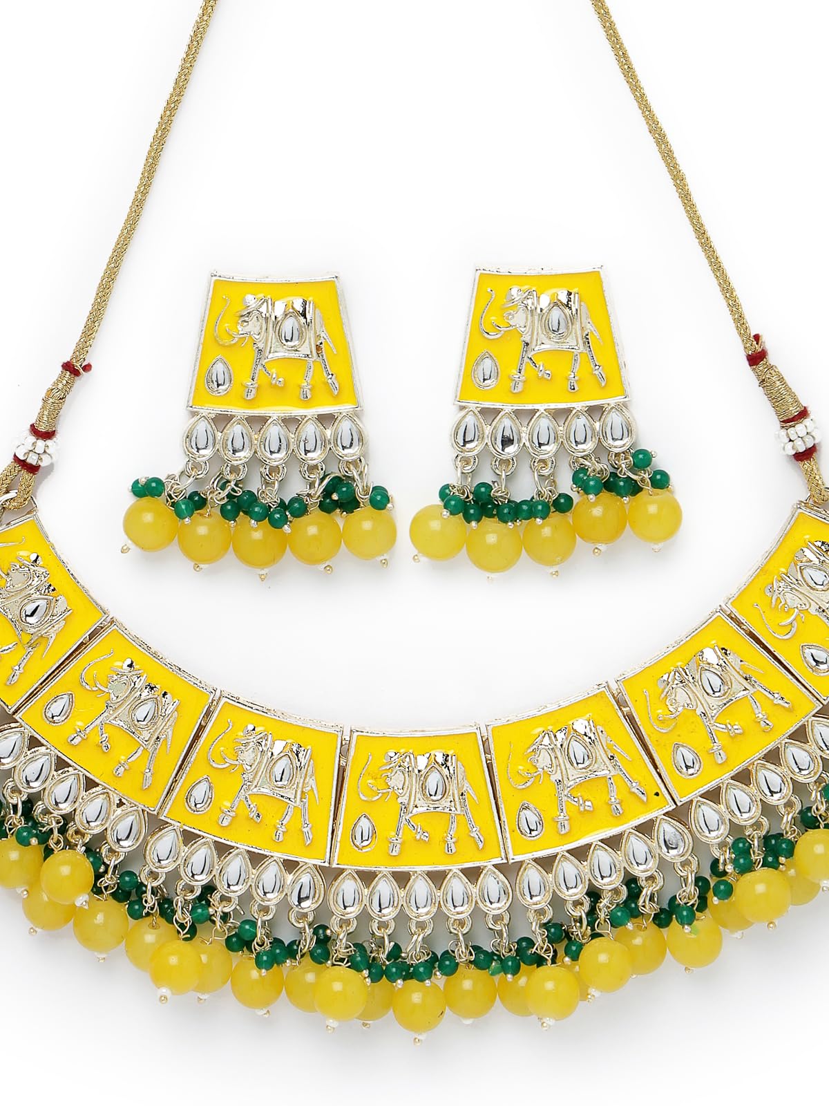 Plated Meenakari Kundan Green Collar Necklace Set