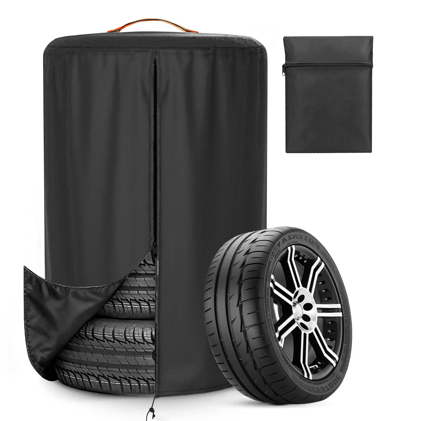 Auto Reifentasche, 420D-Oxford Reifenabdeckung, wasserdichte Reißverschluss Reifentaschen, Große Reifenschutzhülle mit Tunnelzug,Ø 84cm x H 120cm Reflektierende Streifen für 4 Reifen