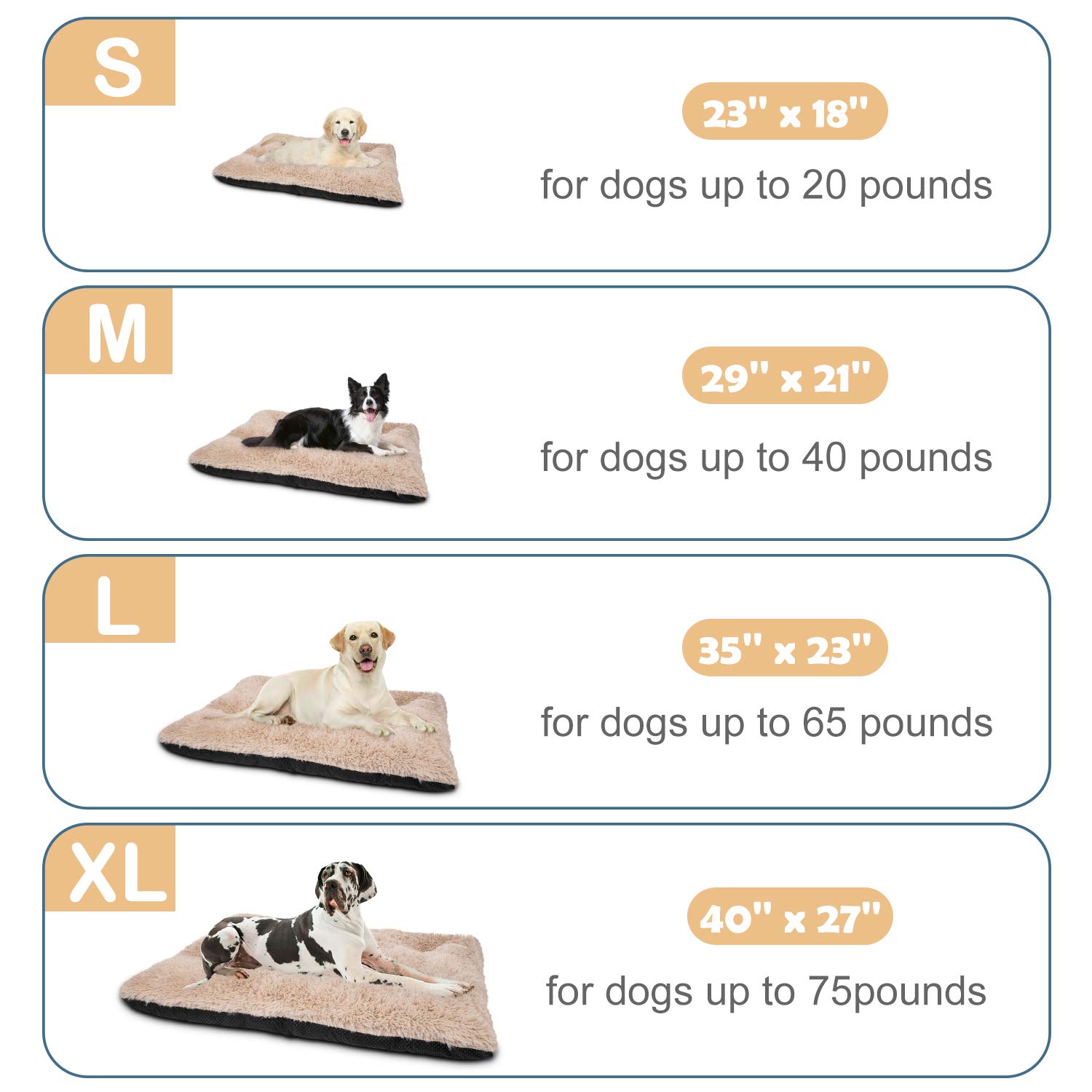 JOEJOY Dog Bed Crate Pad, Ultra Soft Calming Washable Anti-Slip Mattress Kennel Crate Bed Pad Mat 24/30/36/42 Inch for Large Extra Large Medium Small Dogs and Cats Sleeping, Anti-Slip Dog Cushion