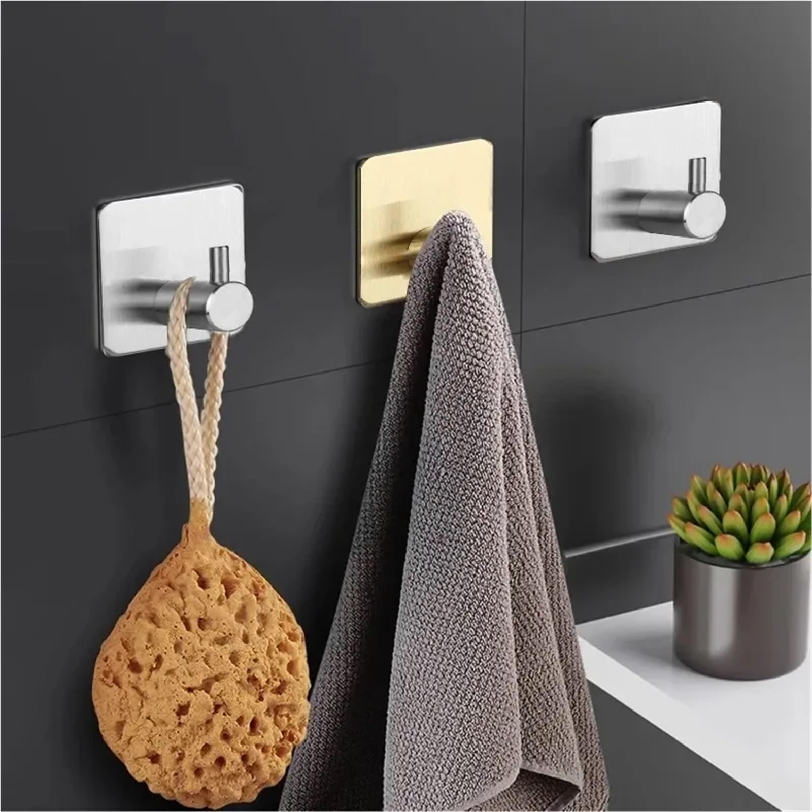 Saugen geknüpft, Selbstklebende Haken 20 Stück Edelstahl Silber Schwarz for Badezimmer Küche Wand(Black)