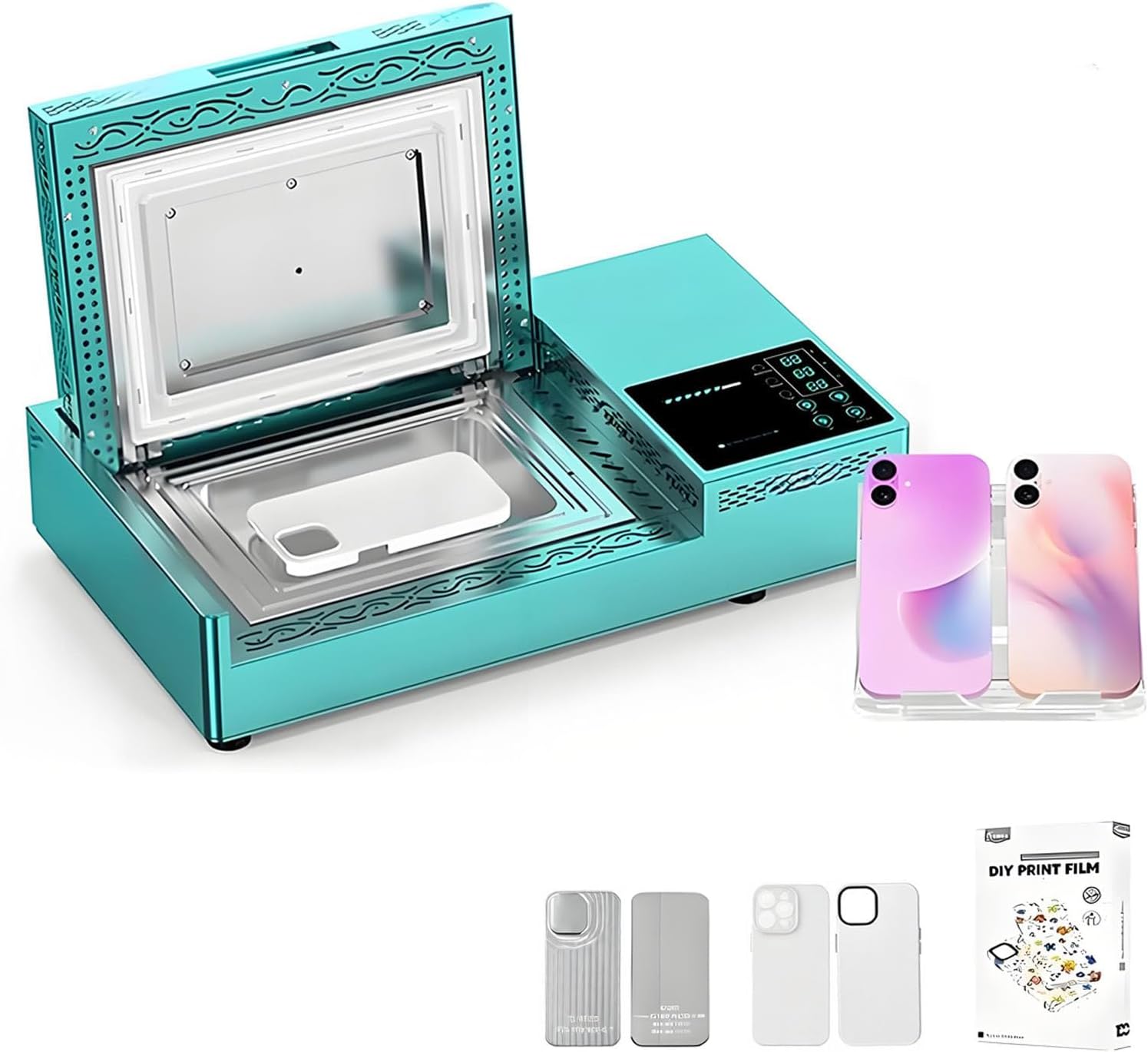 180°C Fast Heat Sublimation Kit, DIY Phone Case Heat Press Machine, 3D Sublimation Heat Press Machine with 2 Molds & 20 Cases for Various Mobile Models OnlyMachine-100PCS