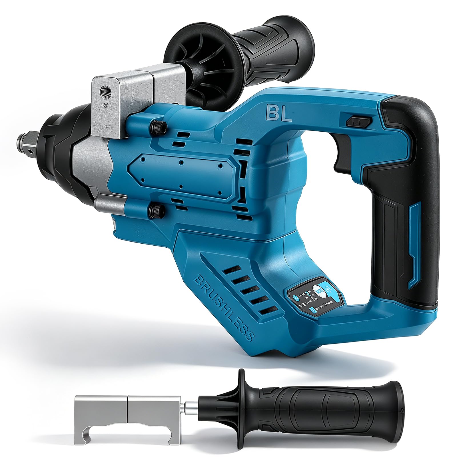Atornillador de impacto inalámbrico, 1/2 pulgadas, 1000 Nm, par máximo con mango adicional, llave de impacto sin escobillas, llave de impacto para coche, 4 niveles, 3600 rpm, luz LED sin batería, para
