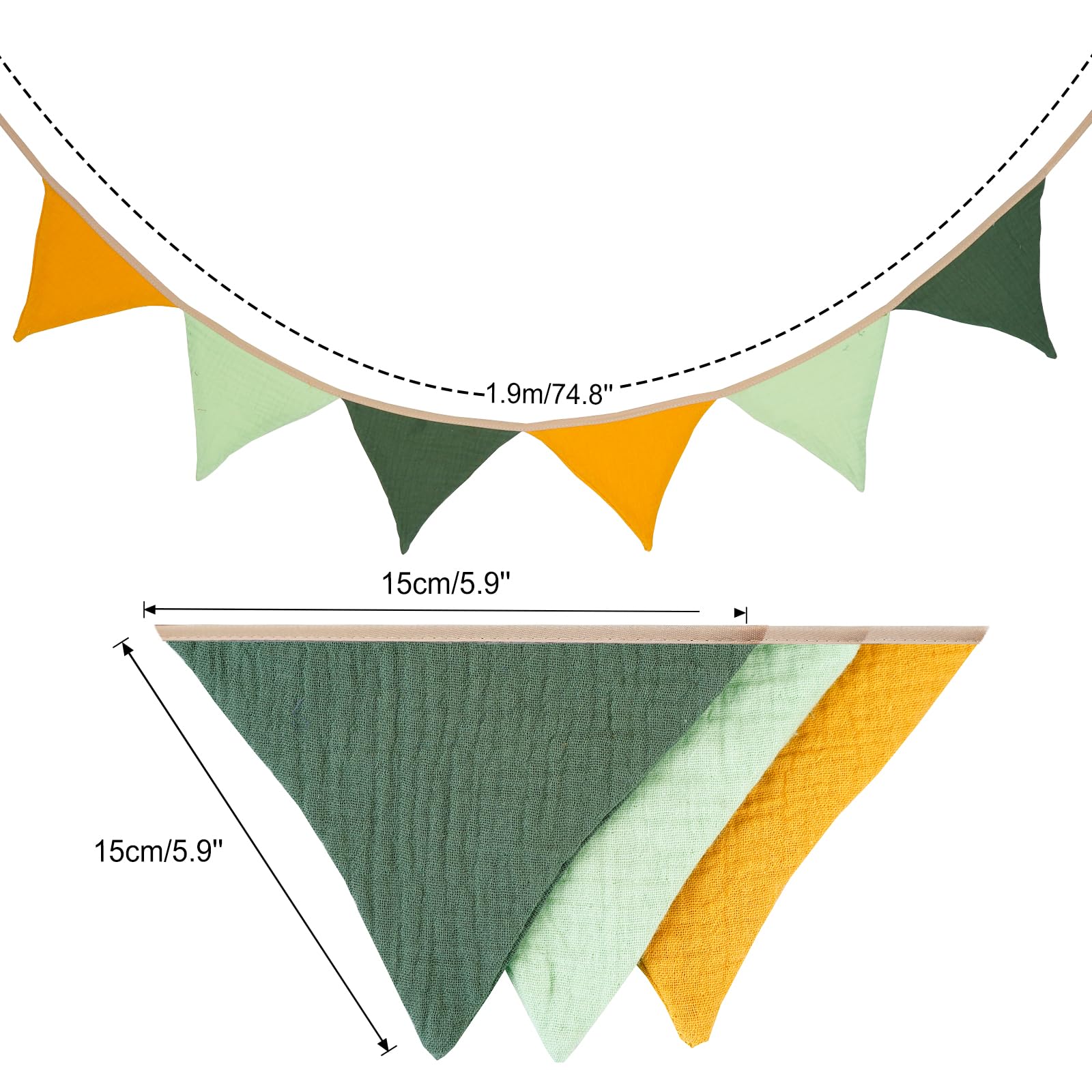 G2PLUS Muslin Fabric Bunting for Nursery: 6PCS Double Side Cloth Triangle Banner - Image 2