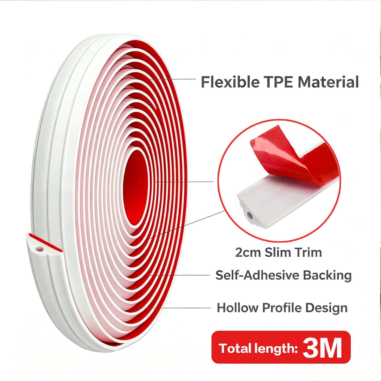 Flexible Peel & Stick Crown Molding Trim – Self-Adhesive Decorative Wall Moulding For Mirrors, Cabinets, Doors & Borders (White, 3M)