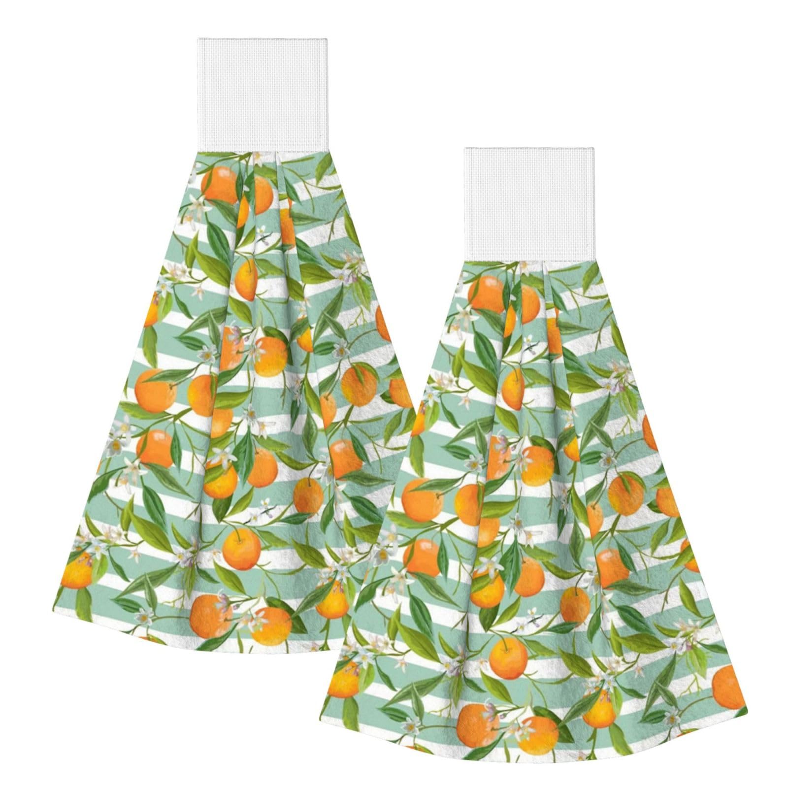 DOPKLNA Oranges Citrus Pattern, 2 Pcs Hanging Coral Fiber Hand Towels for Bathroom, Absorbent Kitchen Towels