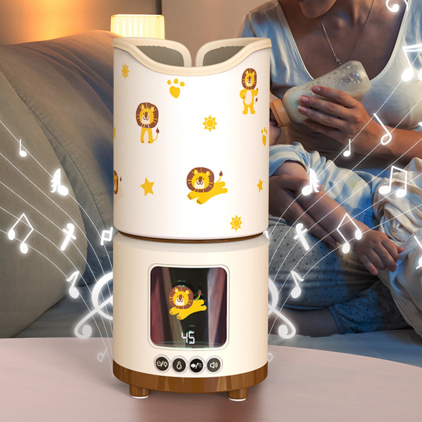 Asixxsix Scaldabiberon a Rumore Bianco, Scaldalatte Intelligente Multifunzionale a Temperatura Costante con Timer per Latte Materno e Biberon, Design Portatile per Uso Esterno (Leonessa)
