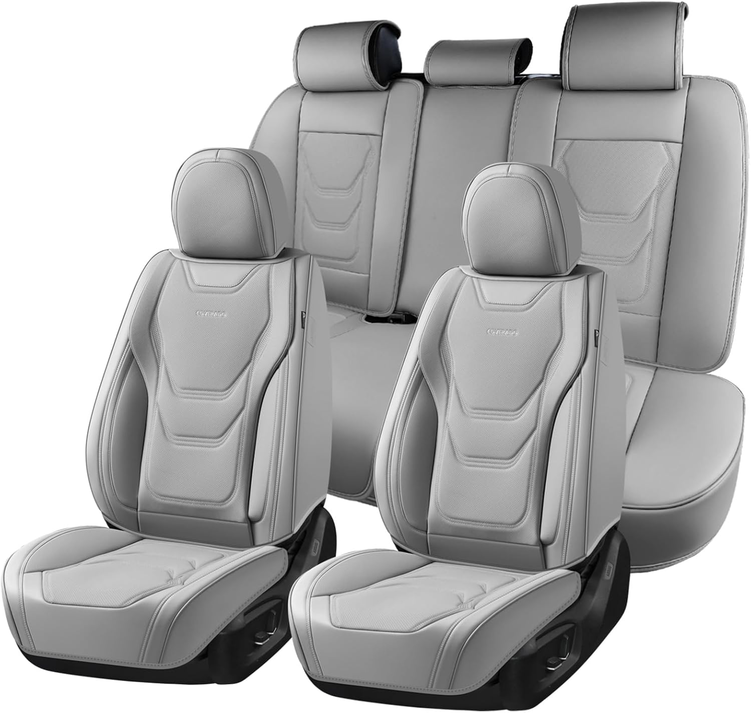 Coverado Car Seat Covers Full Sets, 5 Piece Car Seat Protector Waterproof Leather Seat Cushion Universal Fit for Truck Automotive Vehicles Gray