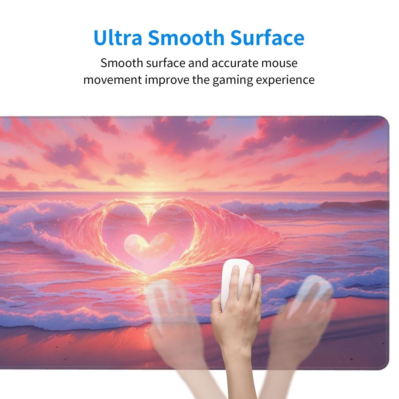 Gaming Mauspad XXL 900x600x3mm Mousepad Verlängertes Groß Mauspad Schreibtischauflage,Genähte Kanten rutschfeste Gummibasis,Verbessert Präzision Geschwindigkeit Home Office Herzförmige Wellen L-3332