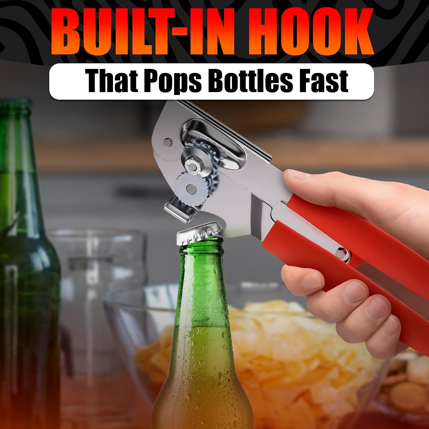 Heavy Duty Can Opener for Large and Small Cans - Manual Stainless Steel Can Opener with Ergonomic Long Handles - 360° Smooth Crank, Non Slip Grip, 2 in 1 Bottle Opener for Home, Cafes and Restaurants