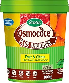 Scotts Osmocote Plus Organics Fruit & Citrus Fertiliser and Soil Improver 800g - Contains Natural Biostimulants - With Sea...