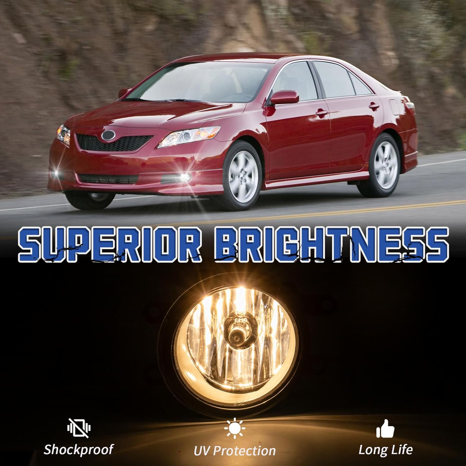 VPIMOZO Fog Light Assembly Compatible with 2007 2008 2009 Toyota Camry Clear Lens Fog Lamp with Switch and Wiring Kit H11 12V 55W Halogen Bulbs Replacement 81210-06070 81210-0D041