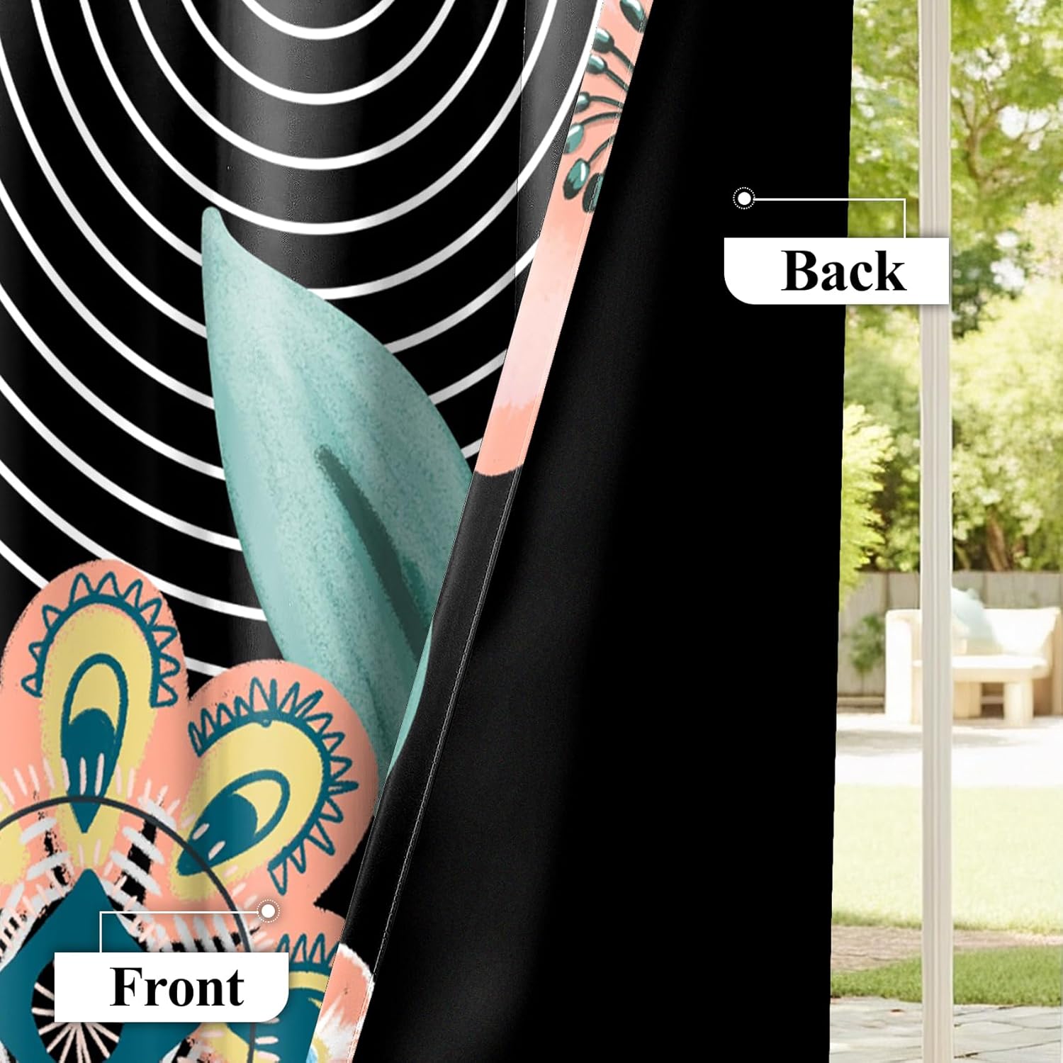 Bohemian Floral Curtains for Home Living Room Bedroom Decor,Flowers Tropical Botanical Printed Blackout Thermal Insulated Grommet Window Treatments,2 Panels,Each W26 xL63