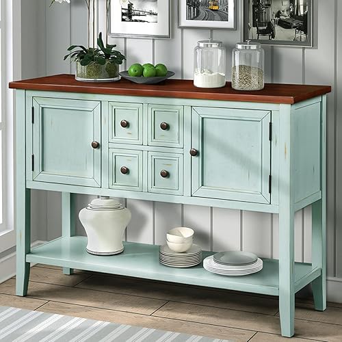 Miniatura 66 de P PURLOVE Mesa consola de granja con cajón, aparador buffet con almacenamiento con almacenamiento para sala de estar, cocina Blanco,Gris (Antique