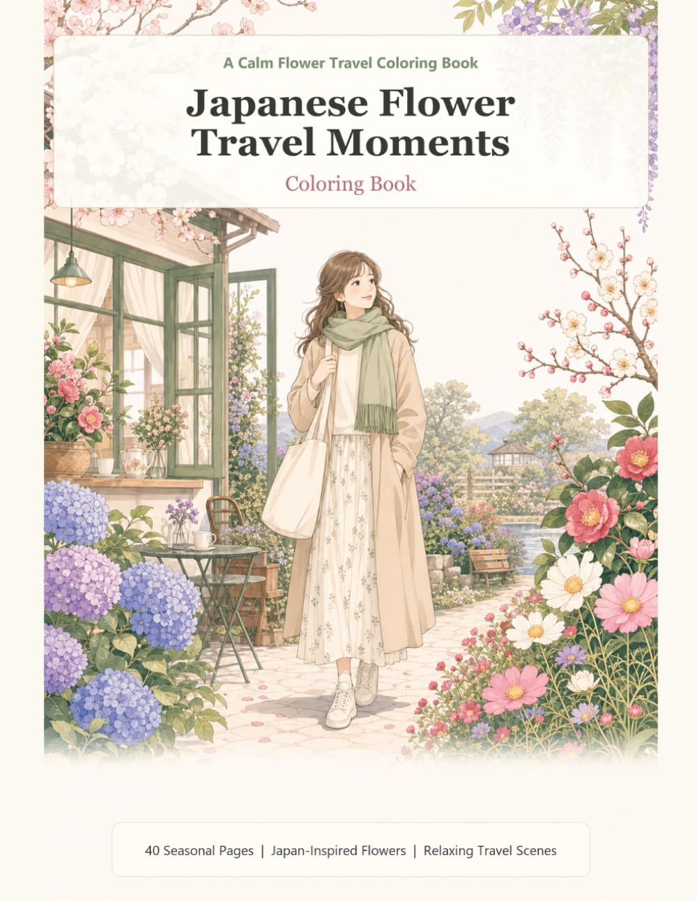 Japanese Flower Travel Moments Coloring Book: A Relaxing Coloring Book for Adults with Japan-Inspired Flowers, Peaceful Travel Scenes, and Cozy Seasonal Moments