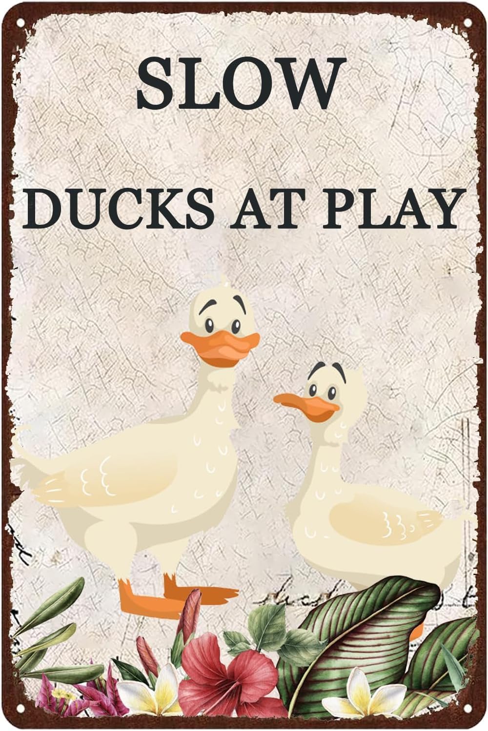 SMAZDFXX Warning Sign,Slow Ducks At Play Vintage Metal Sign,Funny Novetly Caution Sign for Farmhouse Fence House Accessories Poster Outdoor Yard 5.5"x8"