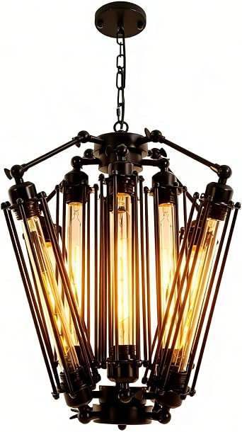 8-Lights Retro Metal Pendant Lamp with Glass Lamp Tube, Steampunk Style
