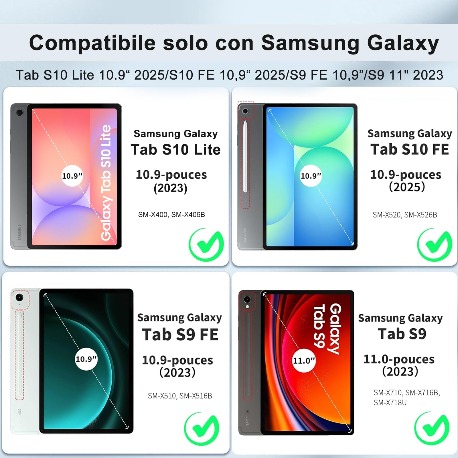 IVEOPPE Cover Tastiera per Samsung Galaxy Tab S10 Lite/S9 FE/S10 FE 10.9"/S9 11", Tastiera Italiano QWERTY Bluetooth Senza Fili Staccabile, Custodia con Portapenna, Grigio-blu