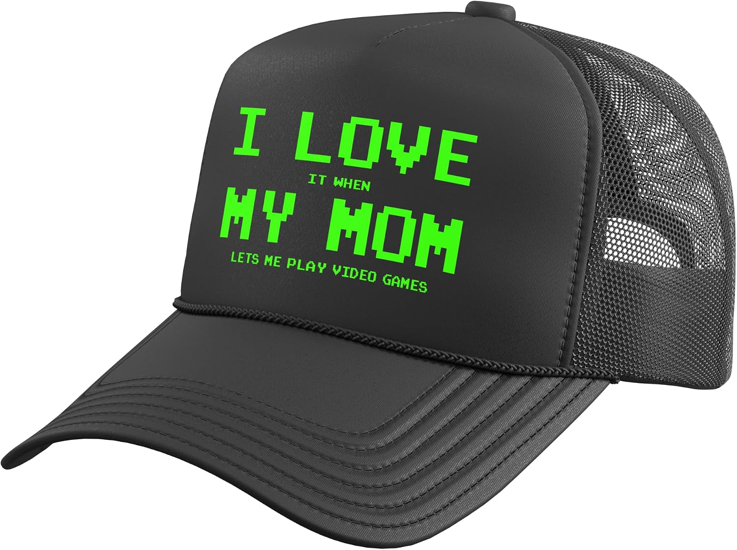 I Love My Mom for Gamer Boys Teen Girls Video Games Funny Trucker Hat with Adjustable Mesh Back