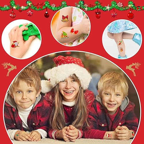 Miniatura 6 de Partywind Suministros de fiesta de Navidad para niños, 50 estilos de tatuajes temporales cortados individualmente para rellenos de calcetines de