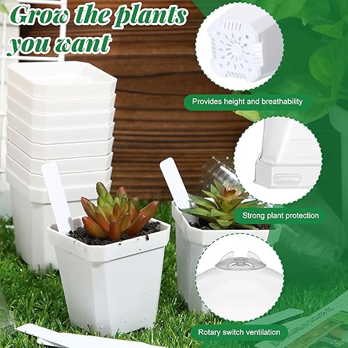 Miniatura 4 de 24 juegos de macetas para vivero con cúpula de humedad maceta de plástico de 4 pulgadas con agujero de drenaje recipientes para plantar macetas