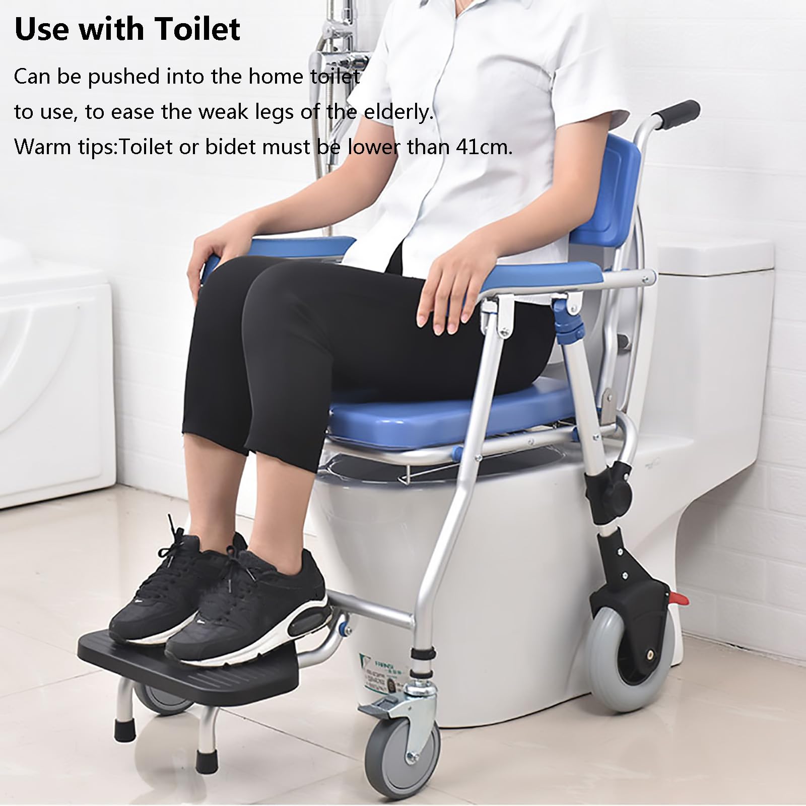 HAILM Silla Ducha Plegable Ligera Aluminio Durable - Silla Inodoro Cómoda con Ruedas - Inodoros Cabecera para Ancianos - Silla Ducha para Ancianos y Discapacitados