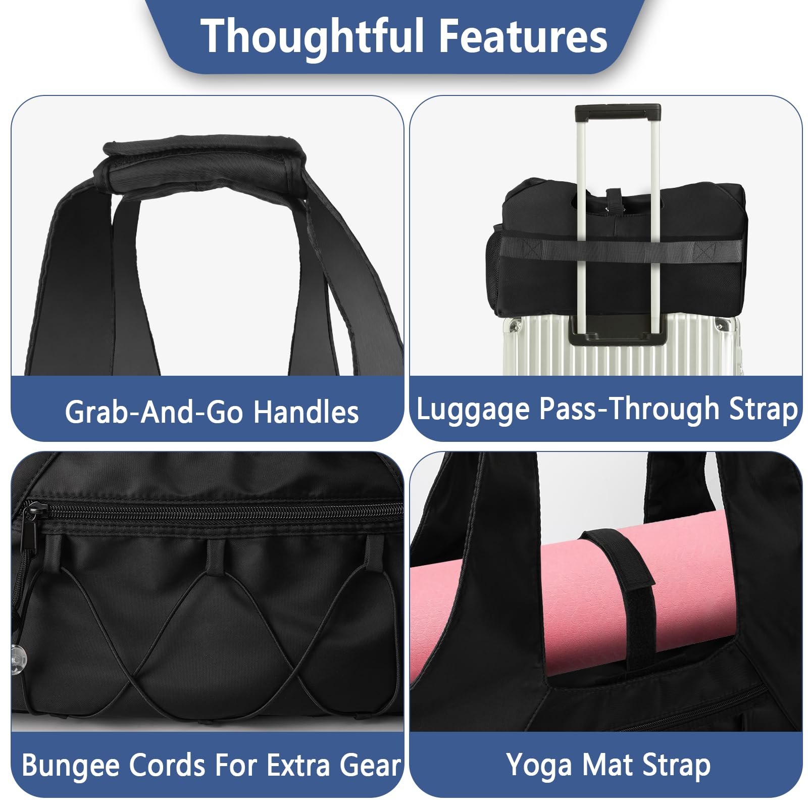 Bolsa Gimnasio Grande, Bolsa Deporte Fitness Mujer y Hombre, Bolsa Grande para Esterilla de Yoga, Bolso de Gimnasio para Viaje, Natación con Zapatero Independiente y Bolsillo Impermeable - 5