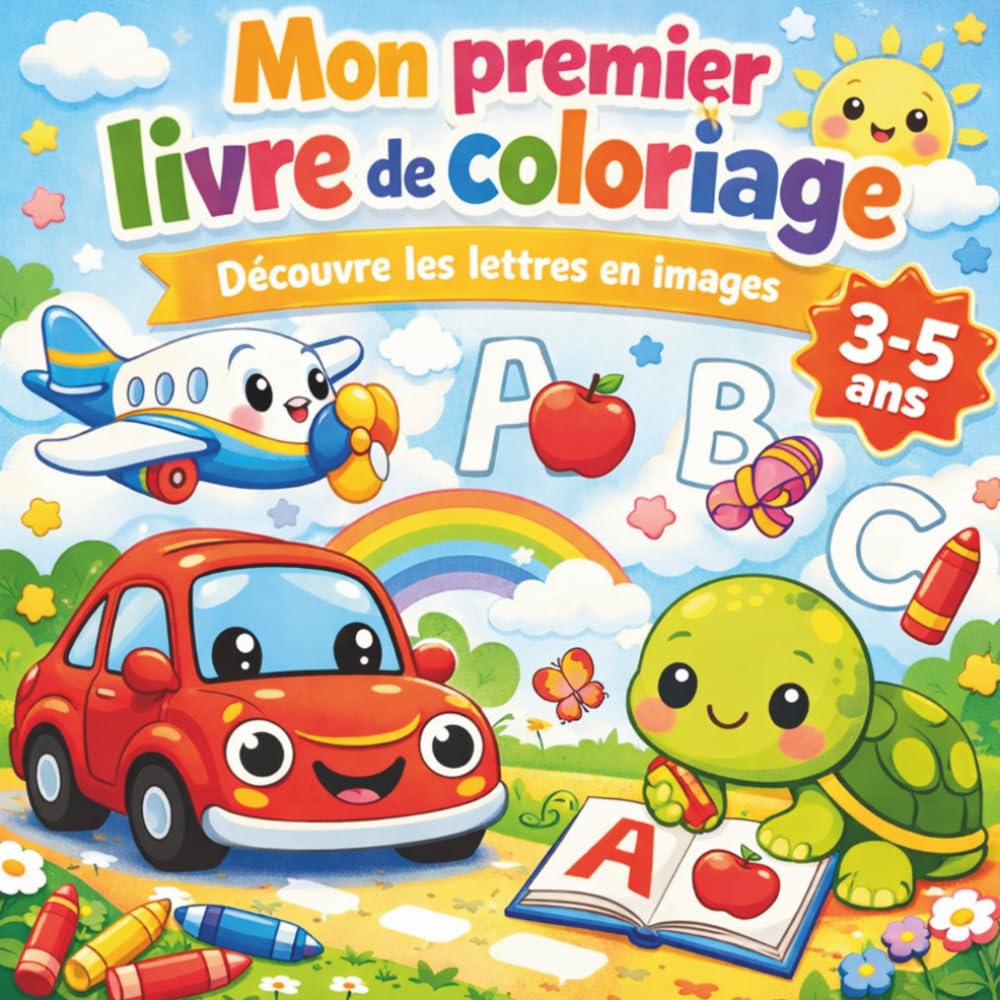 Mon premier livre de coloriage – Découvre les lettres en images: Livre de coloriage éducatif alphabet pour enfants de 3 à 5 ans