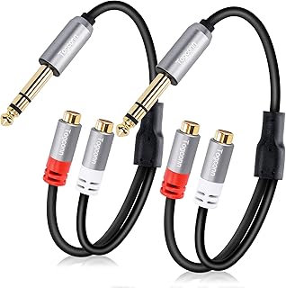 6.35mm to Dual RCA Y-Adapter Splitter Cable 0.6 Feet, 6.35mm 1/4 Inch TRS Stereo Male to 2RCA Female Y Splitter Audio Cord Converter Connector for Amplifier, Guitar, Piano, Speaker-2 Pack